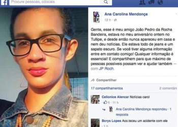 Família descobre morte de jovem após post no Facebook