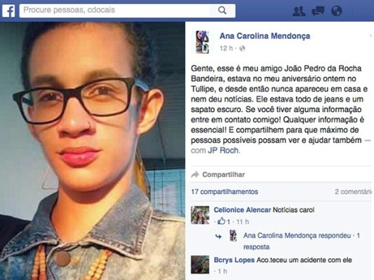 Família descobre morte de jovem após post no Facebook