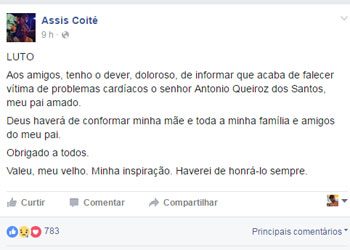 Morre em Barreiros Antônio Queiroz, pai do prefeito de Coité Francisco de Assis