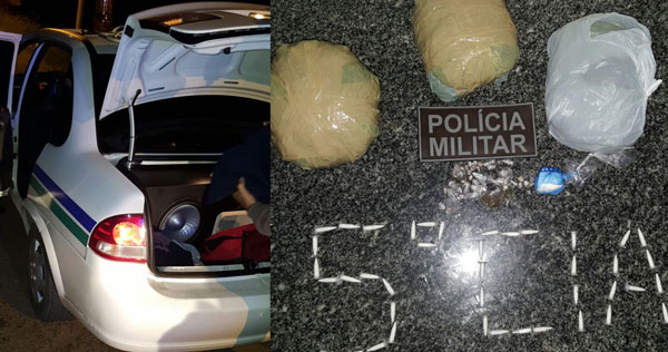 PM de Santaluz prende quatro e apreende maconha, crack e cocaína dentro de táxi na BA-120