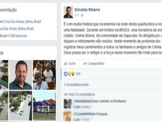 Prefeito de Cruz das Almas se manifesta sobre morte através de rede social.