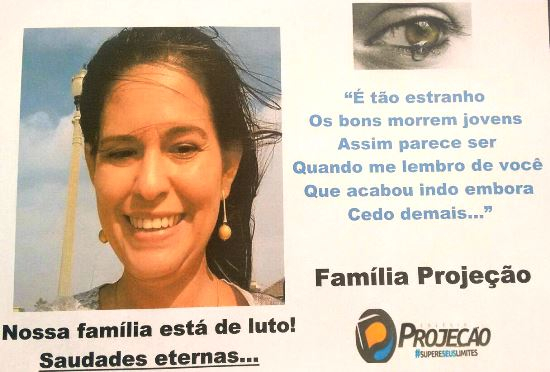 Colégio Projeção divulga nota de pesar pela morte trágica da professora Ienata