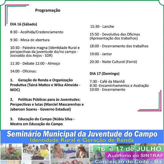 programação do seminário da juventude