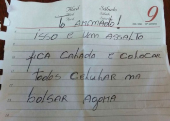 Homem anuncia assalto a loja usando bilhete: ‘tô armado’