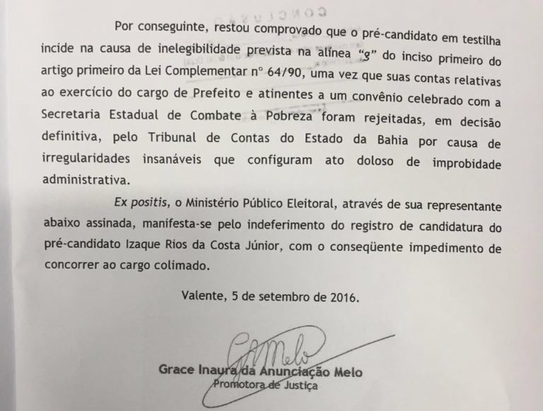 IZAQUE JUNIOR TEM CANDIDATURA INDEFERIDA