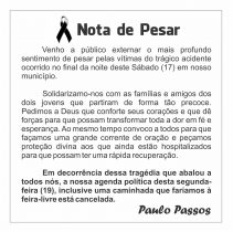 Nota de pesar do prefeito do município de Cansanção