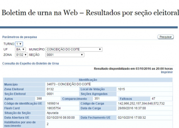 TSE disponibiliza link que mostra o resultado eleitoral por seção