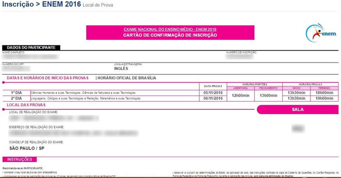 MEC libera locais de prova do Enem 2016