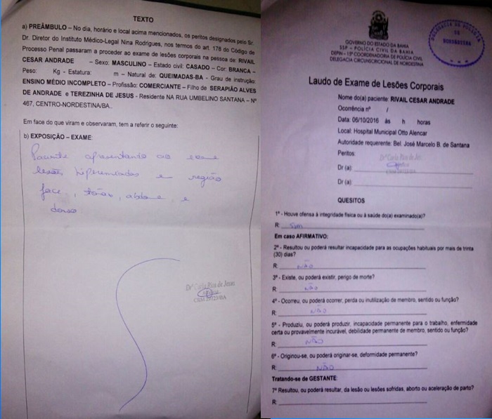 Laudo médico e da Delegacia