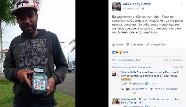 SP – Morador de rua usa máquina de cartão para pedir esmolas