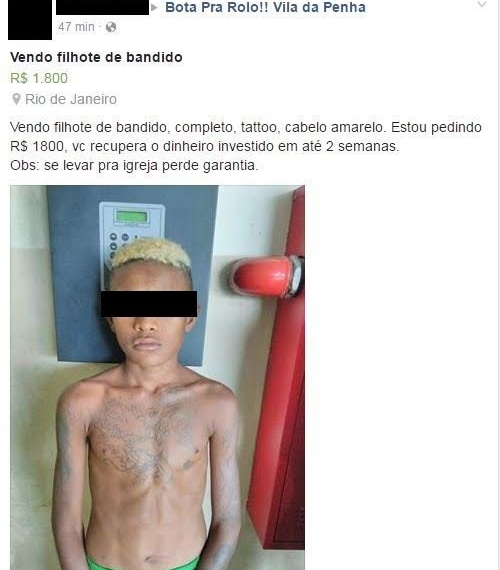 ‘Vendo filhote de bandido’, escreve publicitário ao postar foto de menor em rede social