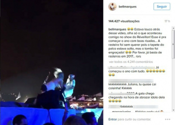 Bell Marques leva rasteira e cai junto com fã em palco de show