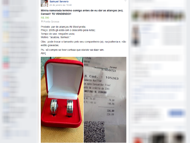 PR- Jovem anuncia alianças na web e viraliza: ‘Terminou comigo antes’