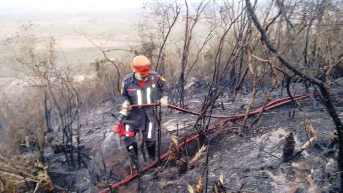 Fogo destrói vegetação na Serra do Voo Livre em Santa Terezinha