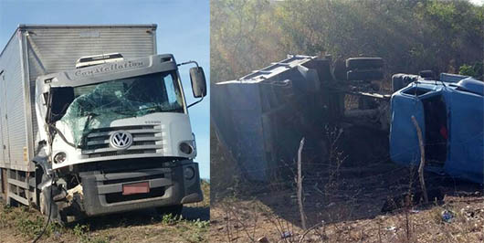 Colisão traseira entre caminhão-baú e caçamba deixa vítima gravemente ferida na BA-120