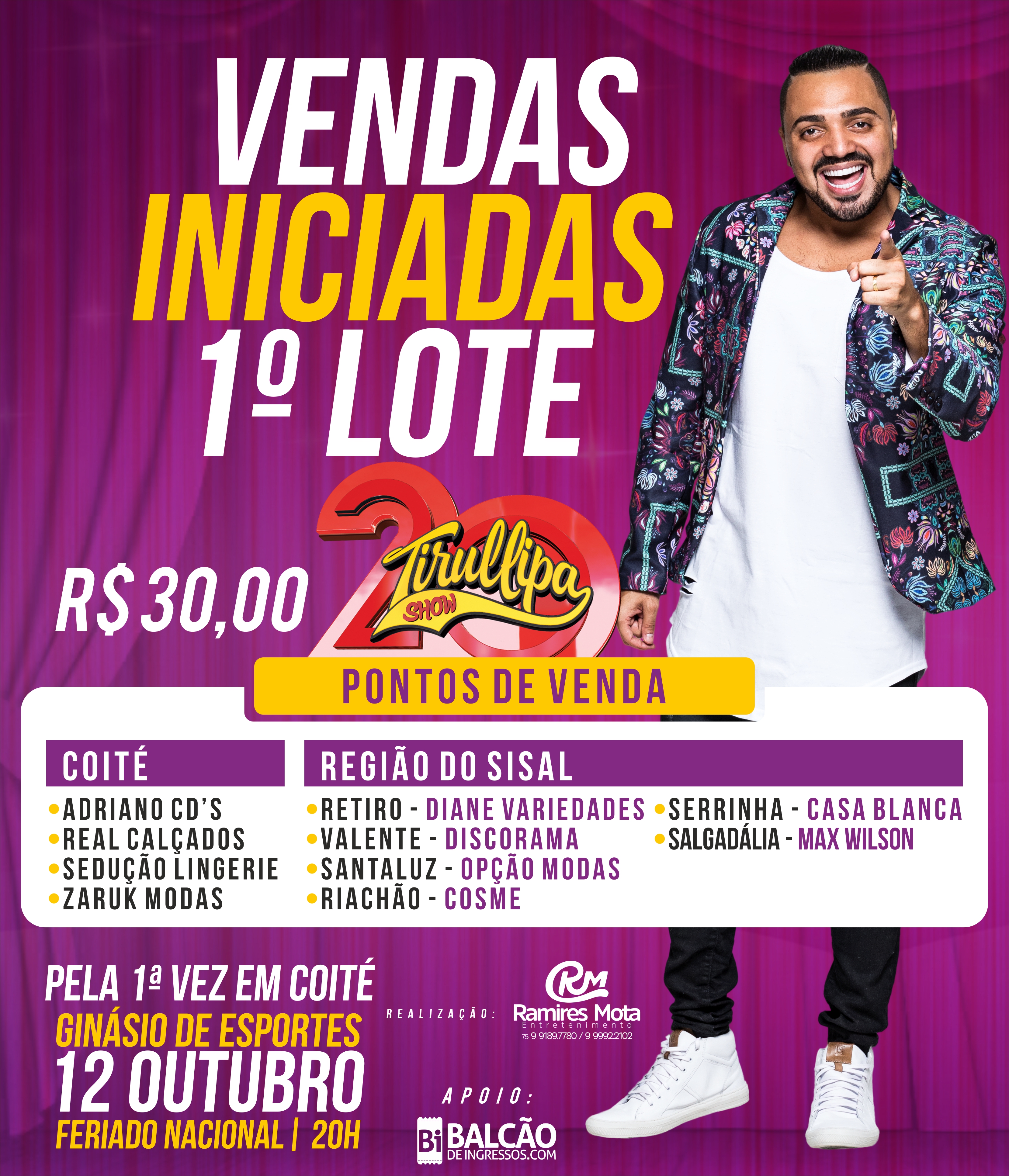 Começa a venda do 1º lote de ingressos para o show de Tirullipa em Coité