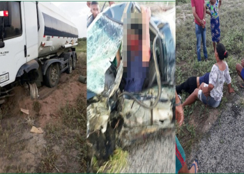 Quixabeira: casal fica ferido em colisão envolvendo Strada e caminhão pipa