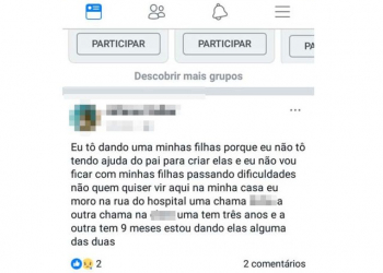 Mulher na BA diz que não tem condições de criar filhas e anuncia doação das crianças nas redes sociais