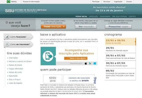 Sisu 2018 abre inscrições para 239 mil vagas em universidades públicas