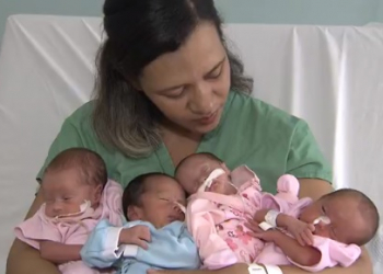 Mulher dá à luz quadrigêmeos em gestação natural na BA: ‘Foi um susto, mas milagre a gente aceita’, diz mãe