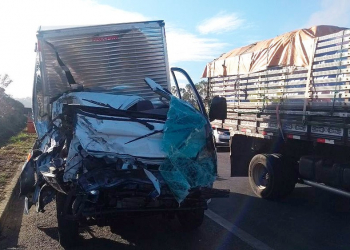 Batida entre dois caminhões mata homem e deixa outro ferido na Bahia; veículo ficou destruído