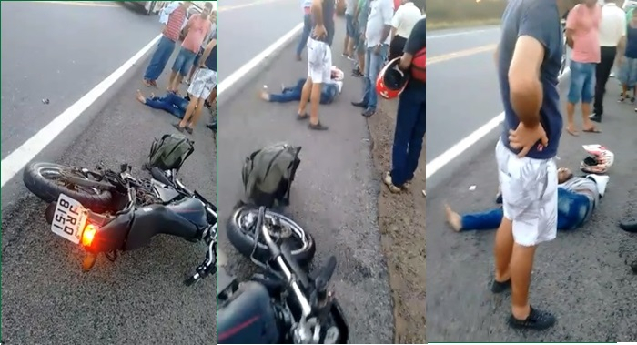 Motociclista fica gravemente ferido em acidente com caminhão na BR 324