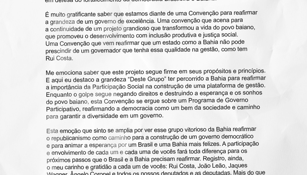 Ex-presidente Lula envia carta para a convenção “Mais Trabalho por toda a Bahia”