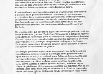 Ex-presidente Lula envia carta para a convenção “Mais Trabalho por toda a Bahia”