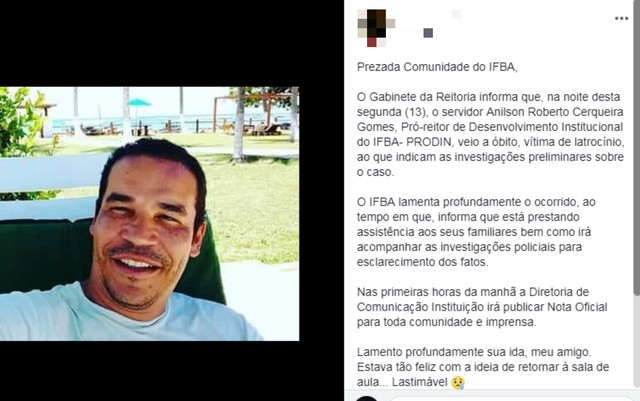 Garoto de 17 anos suspeito de matar pró-reitor do Ifba se entrega e confessa crime