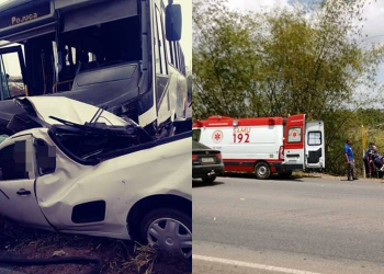 Dois homens morrem em acidente entre picape e ônibus na BR-110