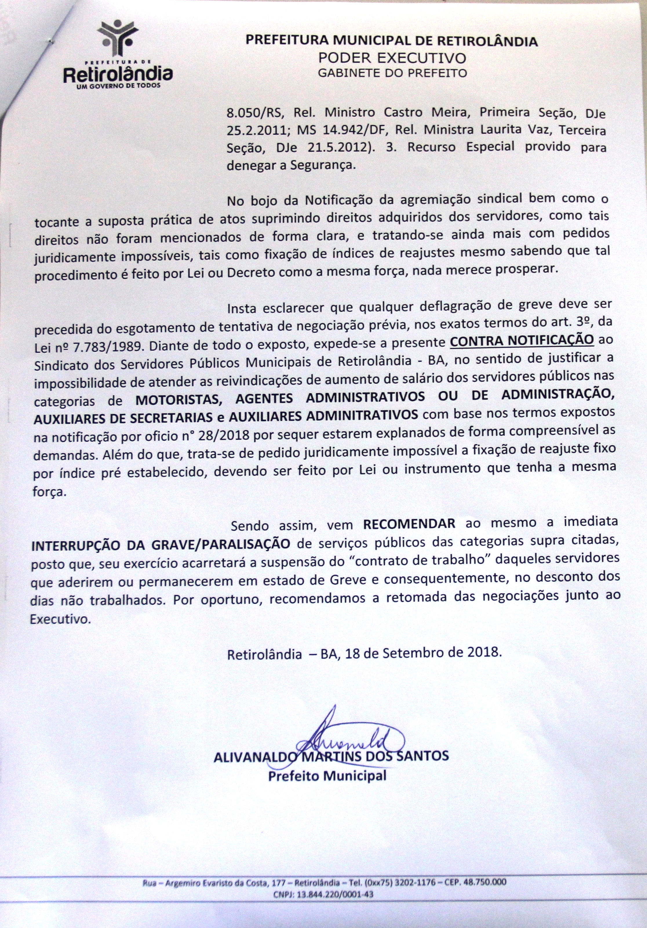Auxiliares de secretarias de escolas e agentes administrativos de Retirolândia estão paralisados