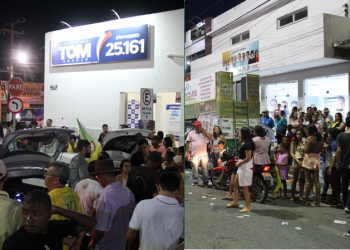 Eleitores se concentram na frente dos comitês dos deputados Alex da Piatã e Tom Araújo para acompanharem a apuração dos votos