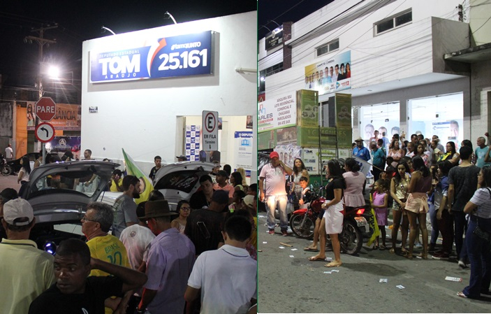 Eleitores se concentram na frente dos comitês dos deputados Alex da Piatã e Tom Araújo para acompanharem a apuração dos votos