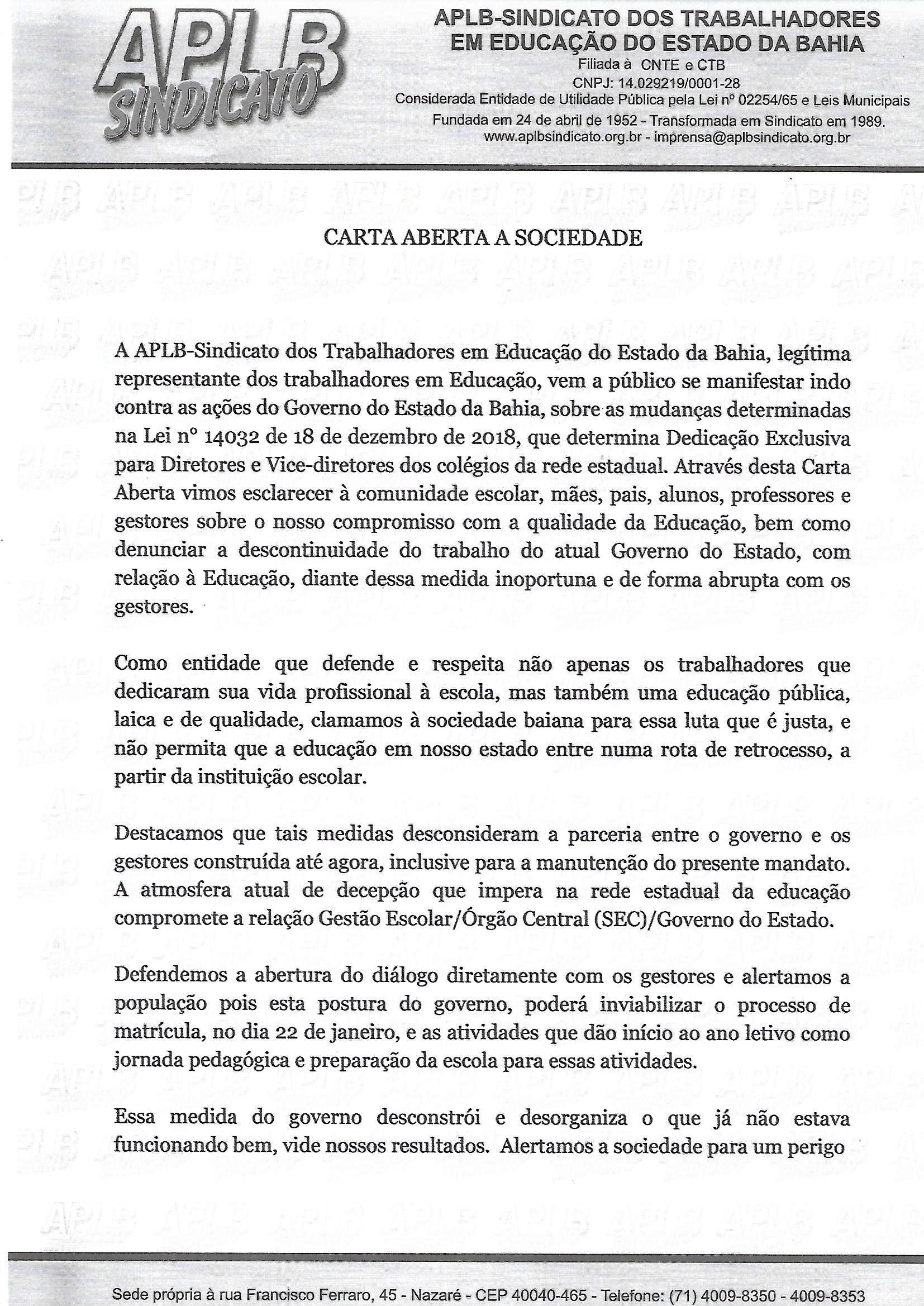 Rede Estadual – Processo de matricula pode ser comprometido caso não ocorra abertura de diálogo sobre a lei que determina a DEG;afirma APLB/Sindicato