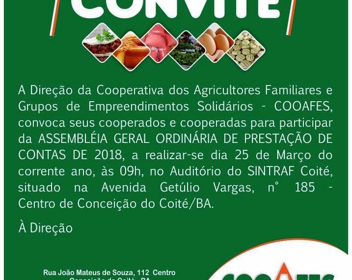 Coité – COAFES divulga Edital de Convocação para Assembleia Geral Ordinária