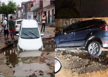 Carros ficam presos em buracos abertos pela chuva em Coité