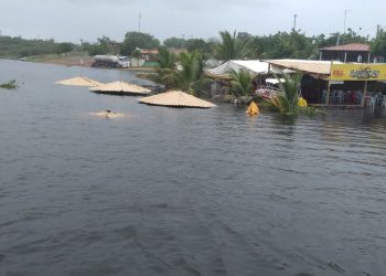 Após fortes chuvas, Rio Paraguaçu inunda bares em Cabaceiras e Santo Estevão