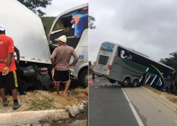 Ônibus que levava time sub-15 do Bahia bate com carreta na BR-251; motoristas morrem