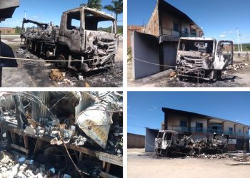 Caminhão de distribuidora de sorvete pega fogo em frente a pousada em Monte Santo