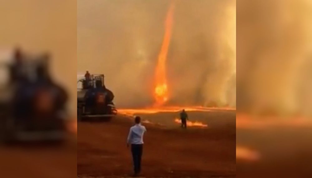 GO – ‘Redemoinho de fogo’ se forma durante queimada em fazenda; Veja o vídeo