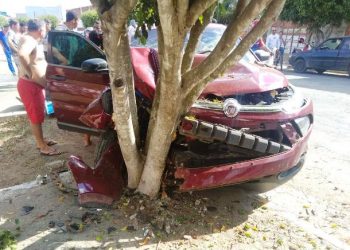 Empresário reage assalto e bandido colide veículo em árvore em Riachão do Jacuípe