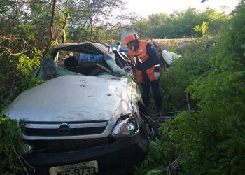 Dois homens ficam feridos em capotamento na BR 324