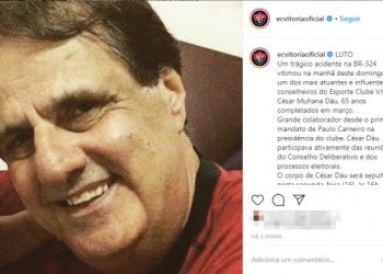 Conselheiro do Vitória morre em acidente na BR-324 em Amélia Rodrigues