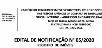 Santaluz – Edital de Notificação Nº 05/2020