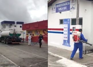 Com o comércio fechado, prefeitura aproveita para desinfetar principais ruas da cidade