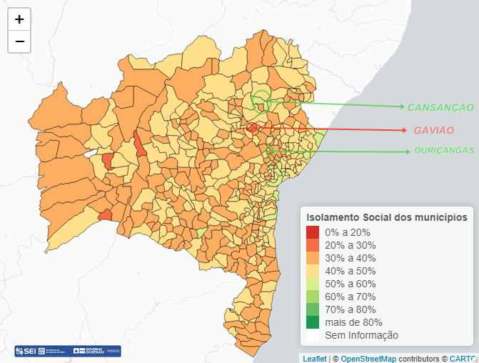 Cansanção e Ouriçangas são dois dos 16 municípios com isolamento social acima de 50%. Gavião apresenta um dos piores resultados (vídeo)