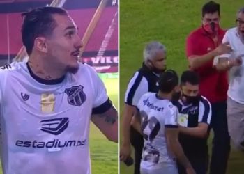 Presidente do Vitória invade campo no intervalo do jogo contra o Ceará e ameaça Vina: “Aqui você apanha”