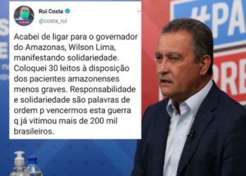 Governador Rui Costa solidário ao povo amazonense oferece 30 leitos de UTI