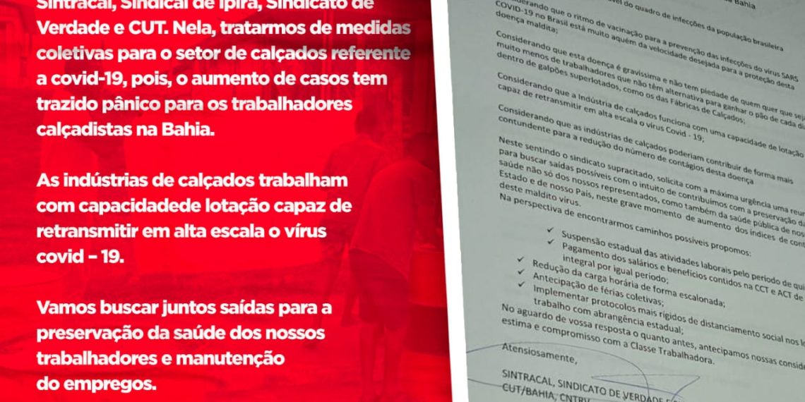 Sindicatos das Indústrias de Calçados solicita reunião com o Sindicato Patronal da mesma categoria em busca de solução para preservação da saúde dos trabalhadores