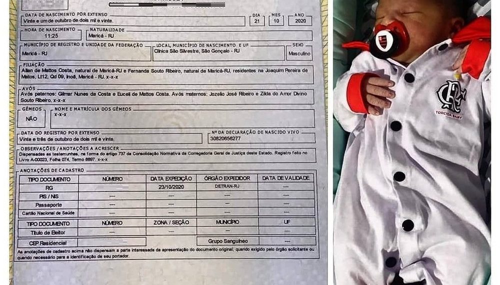 Torcedor fanático do Flamengo batiza filho de Gabriel Henrique Arrascaeta Ribeiro de Mattos